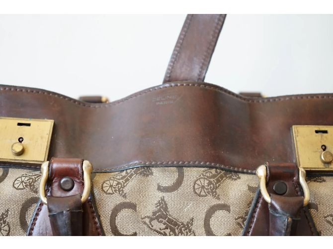 Borsa Céline 24h vintage in pelle e tessuto Marrone - vista 9