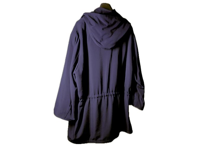 Autre Marque Giacca lunga con cappuccio in gabardine di lana blu navy L - vista 2