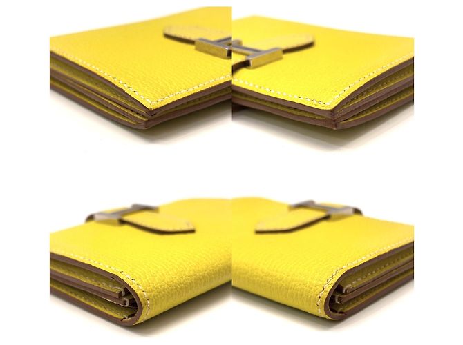 Tarjetero Bearn de Hermès en cuero de cabra amarillo - vista 3