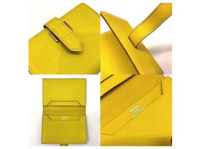 Tarjetero Bearn de Hermès en cuero de cabra amarillo - vista 4