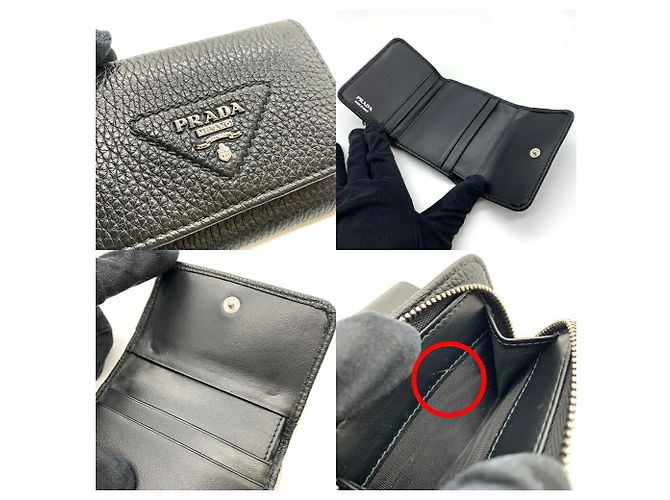 Prada Tri-fold Leather Triangle Compact Wallet Black - view 4