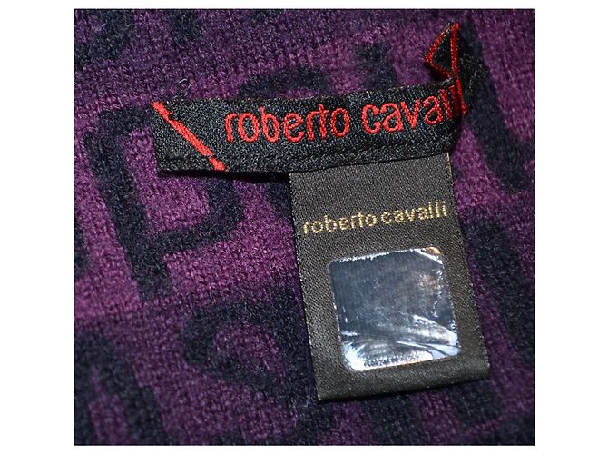 Sciarpa in lana Roberto Cavalli rosa e viola scuro - vista 6