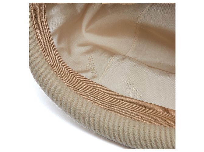 Hermès Chapeau Bonnet T55 Ecru Woll Whipcord Miki Hut US6 7/8 oder 21,5 Zoll Roh - Ansicht 2