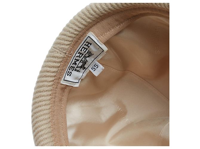 Hermès Chapeau Bonnet T55 Ecru Woll Whipcord Miki Hut US6 7/8 oder 21,5 Zoll Roh - Ansicht 3
