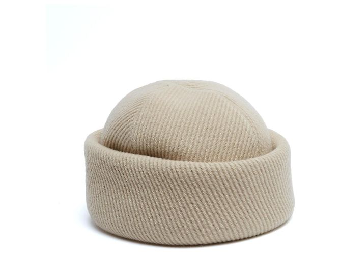Hermès Chapeau Bonnet T55 Ecru Woll Whipcord Miki Hut US6 7/8 oder 21,5 Zoll Roh - Ansicht 4