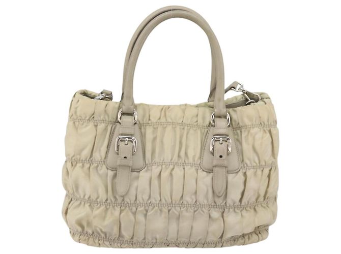Prada Gaufre Tote Convertibile Tessuto Piccolo Beige - vista 2