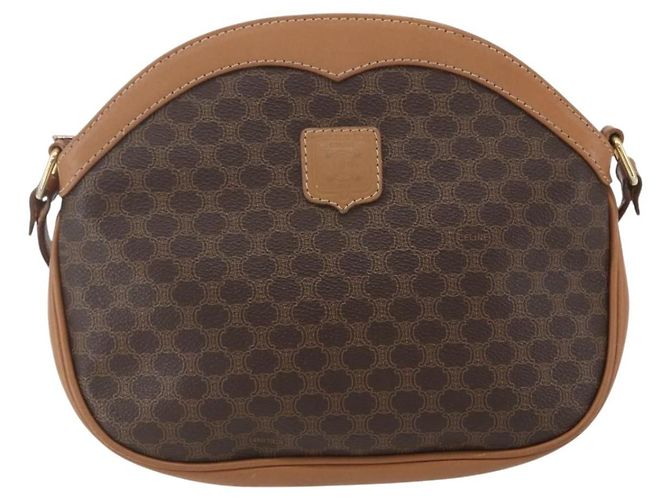 Céline Borsa a Spalla in Tela Macadam CELINE PVC Marrone Oro Auth ka1327 D'oro - vista 2
