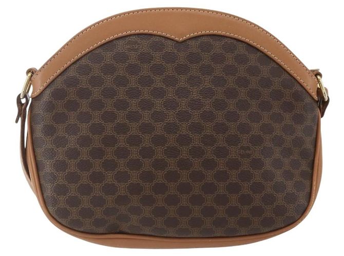 Céline Borsa a Spalla in Tela Macadam CELINE PVC Marrone Oro Auth ka1327 D'oro - vista 3