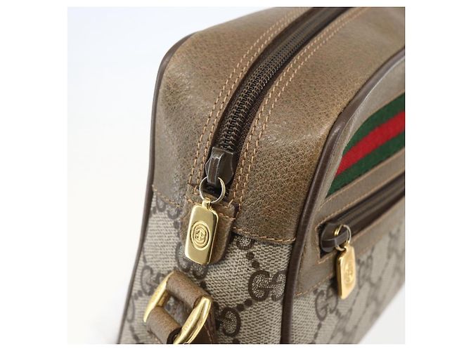 Gucci Borsa GG Supreme Web Sherry Line in PVC beige e oro 56 02 087 Auth am10340 D'oro - vista 14