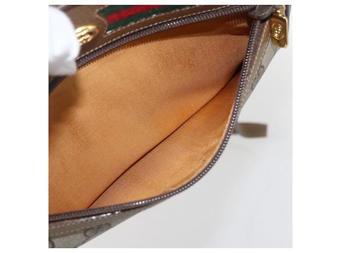 Gucci Borsa GG Supreme Web Sherry Line in PVC beige e oro 56 02 087 Auth am10340 D'oro - vista 19