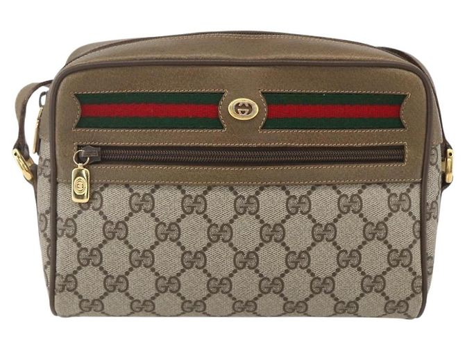 Gucci Borsa GG Supreme Web Sherry Line in PVC beige e oro 56 02 087 Auth am10340 D'oro - vista 2