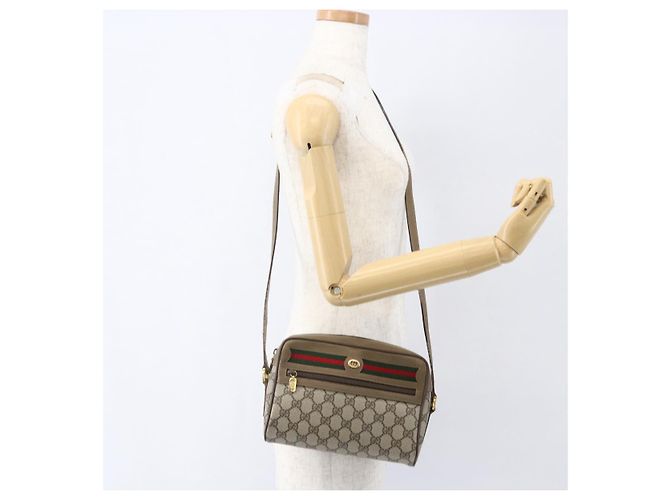 Gucci Borsa GG Supreme Web Sherry Line in PVC beige e oro 56 02 087 Auth am10340 D'oro - vista 21