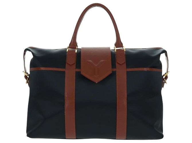 Bolsa Boston em nylon e couro Saint Laurent azul marinho dourado Auth bs31763 - vista 2