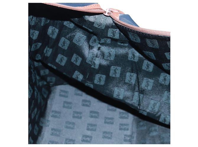 Bolsa Boston em nylon e couro Saint Laurent azul marinho dourado Auth bs31763 - vista 20