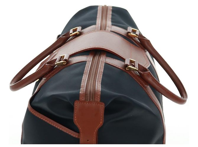 Bolsa Boston em nylon e couro Saint Laurent azul marinho dourado Auth bs31763 - vista 6