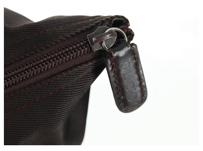 Borsa a mano in nylon marrone e argento Gucci Bamboo 002 3754 0412 Auth bs32055 - vista 14