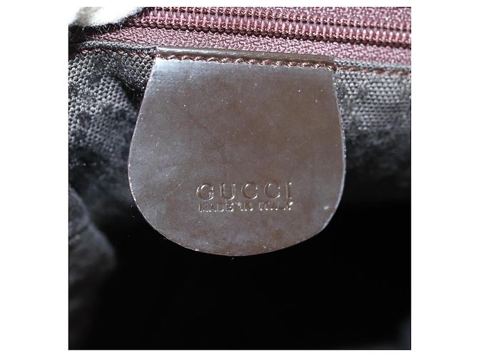 Borsa a mano in nylon marrone e argento Gucci Bamboo 002 3754 0412 Auth bs32055 - vista 15