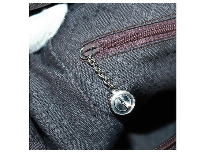 Borsa a mano in nylon marrone e argento Gucci Bamboo 002 3754 0412 Auth bs32055 - vista 19