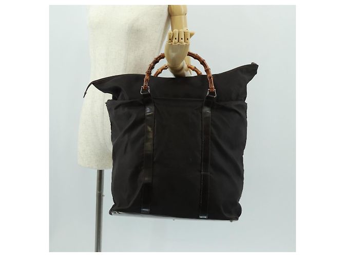 Borsa a mano in nylon marrone e argento Gucci Bamboo 002 3754 0412 Auth bs32055 - vista 22