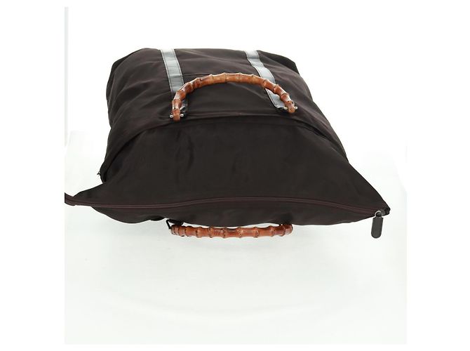 Borsa a mano in nylon marrone e argento Gucci Bamboo 002 3754 0412 Auth bs32055 - vista 5