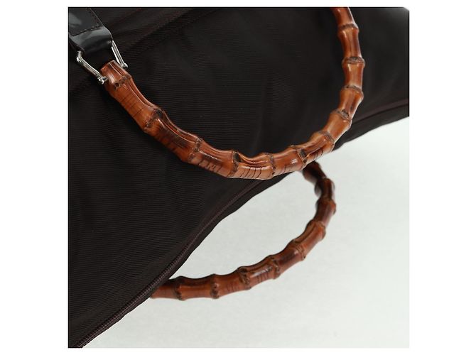 Borsa a mano in nylon marrone e argento Gucci Bamboo 002 3754 0412 Auth bs32055 - vista 6