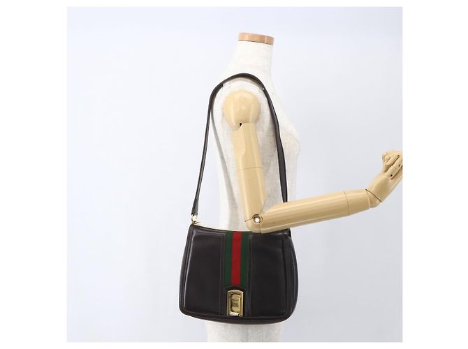 Borsa a spalla in pelle marrone e oro della linea Sherry di GUCCI Auth ka1343 D'oro - vista 21