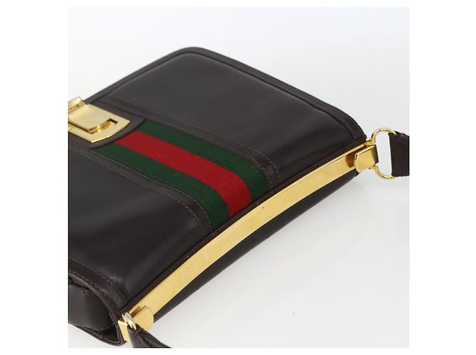 Borsa a spalla in pelle marrone e oro della linea Sherry di GUCCI Auth ka1343 D'oro - vista 6