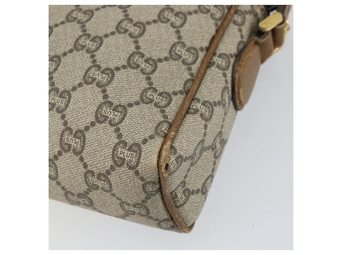 Bolsa de Ombro GUCCI GG Plus Supreme Web Sherry Line PVC Bege Ouro Auth 159949 Dourado - vista 12
