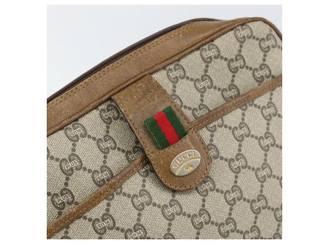 Bolsa de Ombro GUCCI GG Plus Supreme Web Sherry Line PVC Bege Ouro Auth 159949 Dourado - vista 14