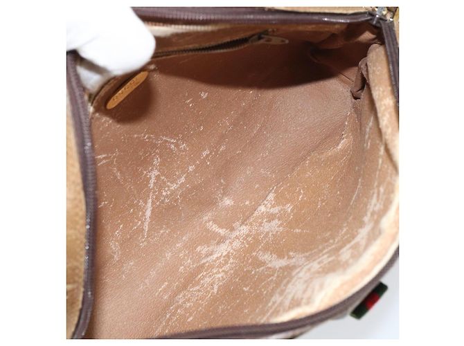 Bolsa de Ombro GUCCI GG Plus Supreme Web Sherry Line PVC Bege Ouro Auth 159949 Dourado - vista 17