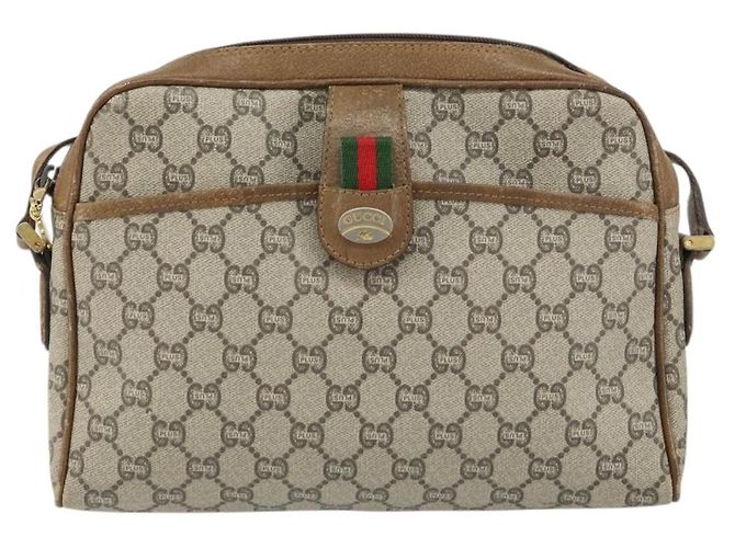 Bolsa de Ombro GUCCI GG Plus Supreme Web Sherry Line PVC Bege Ouro Auth 159949 Dourado - vista 2