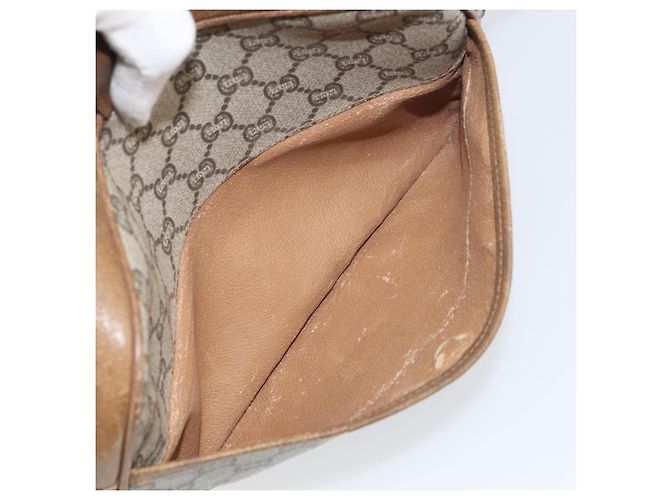 Bolsa de Ombro GUCCI GG Plus Supreme Web Sherry Line PVC Bege Ouro Auth 159949 Dourado - vista 20