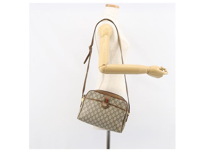 Bolsa de Ombro GUCCI GG Plus Supreme Web Sherry Line PVC Bege Ouro Auth 159949 Dourado - vista 21