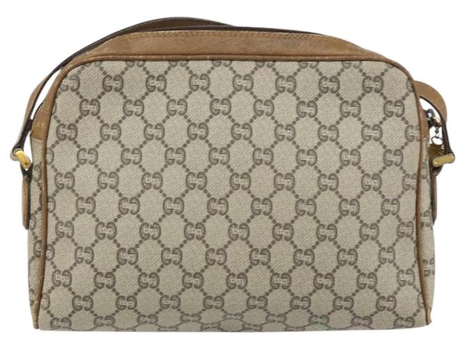 Bolsa de Ombro GUCCI GG Plus Supreme Web Sherry Line PVC Bege Ouro Auth 159949 Dourado - vista 3