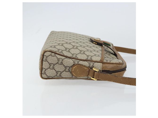 Bolsa de Ombro GUCCI GG Plus Supreme Web Sherry Line PVC Bege Ouro Auth 159949 Dourado - vista 4