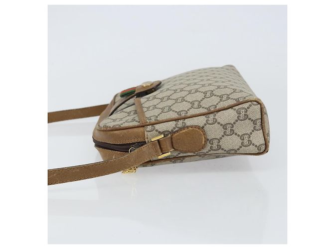 Bolsa de Ombro GUCCI GG Plus Supreme Web Sherry Line PVC Bege Ouro Auth 159949 Dourado - vista 5
