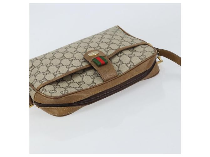 Bolsa de Ombro GUCCI GG Plus Supreme Web Sherry Line PVC Bege Ouro Auth 159949 Dourado - vista 6