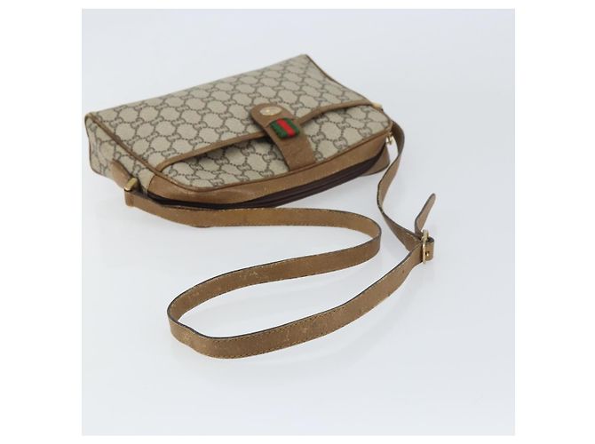 Bolsa de Ombro GUCCI GG Plus Supreme Web Sherry Line PVC Bege Ouro Auth 159949 Dourado - vista 7