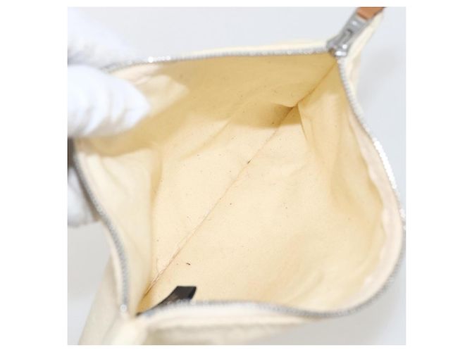 Hermès HERMES Cannes PM Borsa Tote Cotone Beige Argento Auth ka1282 - vista 19