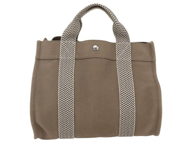 Hermès HERMES Cannes PM Borsa Tote Cotone Beige Argento Auth ka1282 - vista 2