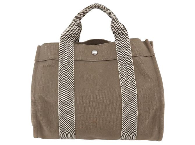 Hermès HERMES Cannes PM Borsa Tote Cotone Beige Argento Auth ka1282 - vista 3