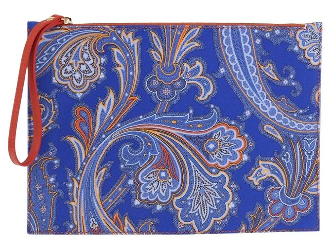 ETRO Pochette Paisley in Tela Pelle Blu Oro Auth am10247V D'oro - vista 2