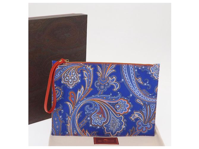 ETRO Pochette Paisley in Tela Pelle Blu Oro Auth am10247V D'oro - vista 20