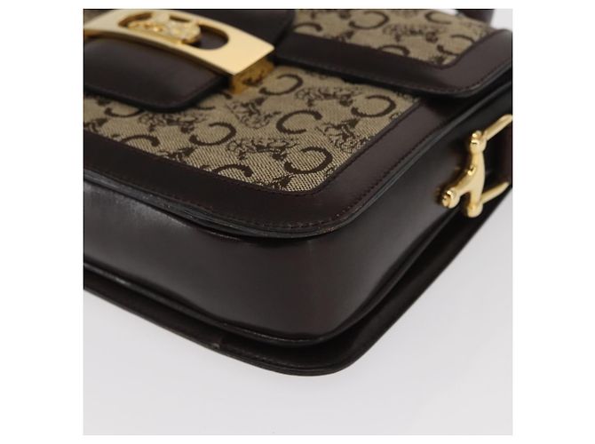 BORSO A SPALLA IN CANVAS BEIGE E ORO CÉLINE C SULKY CARRIAGE A CAVALLO Auth 159431 D'oro - vista 12
