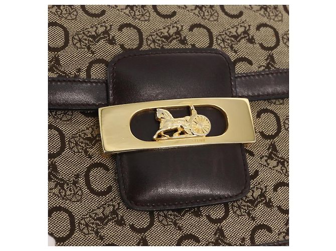 BORSO A SPALLA IN CANVAS BEIGE E ORO CÉLINE C SULKY CARRIAGE A CAVALLO Auth 159431 D'oro - vista 15