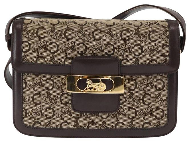 BORSO A SPALLA IN CANVAS BEIGE E ORO CÉLINE C SULKY CARRIAGE A CAVALLO Auth 159431 D'oro - vista 2