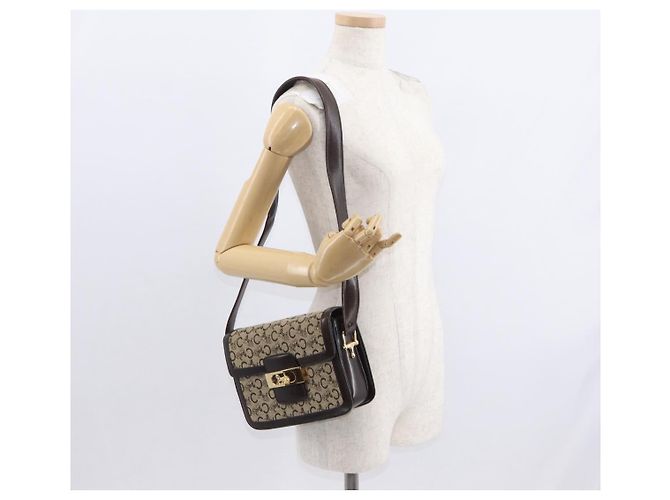 BORSO A SPALLA IN CANVAS BEIGE E ORO CÉLINE C SULKY CARRIAGE A CAVALLO Auth 159431 D'oro - vista 24