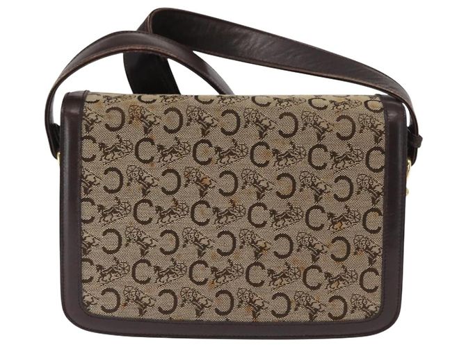 BORSO A SPALLA IN CANVAS BEIGE E ORO CÉLINE C SULKY CARRIAGE A CAVALLO Auth 159431 D'oro - vista 3