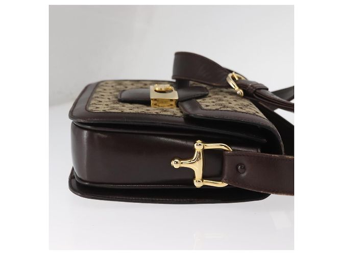 BORSO A SPALLA IN CANVAS BEIGE E ORO CÉLINE C SULKY CARRIAGE A CAVALLO Auth 159431 D'oro - vista 5
