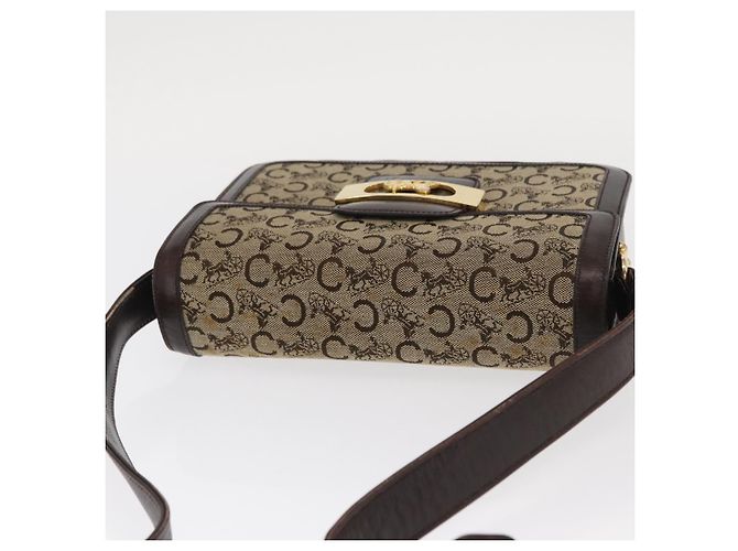 BORSO A SPALLA IN CANVAS BEIGE E ORO CÉLINE C SULKY CARRIAGE A CAVALLO Auth 159431 D'oro - vista 7